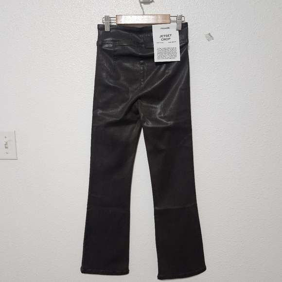 NWT Frame Jetset crop high rise mini boot pants coated chocolate brown - Picture 5 of 15
